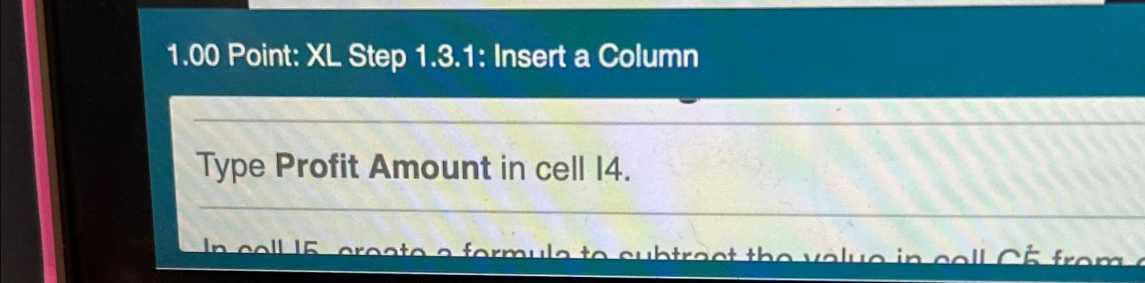  1.00 Point: XL Step 1.3.1: Insert a Column Type Profit Amount