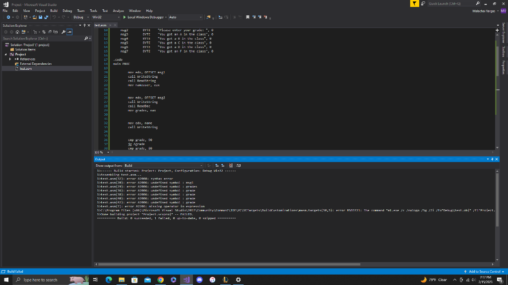 Write a program which will get the name and grade from a