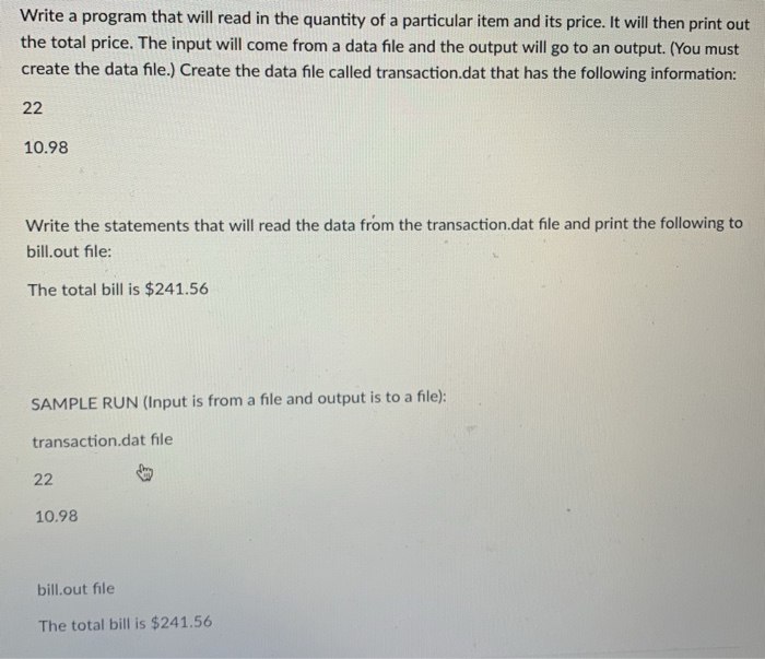  Write a program that will read in the quantity of a