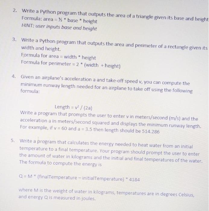  2. Write a Python program that outputs the area of a