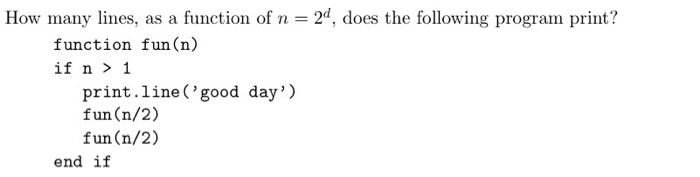  How, many lines, as a function of n = 2d, does
