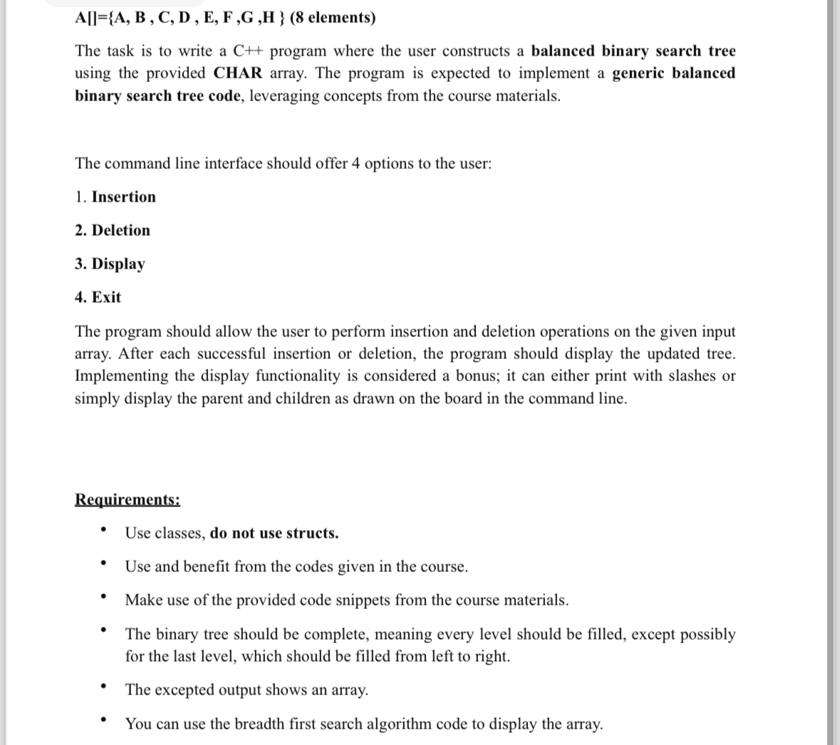  elements) The task is to write a C++ program where the