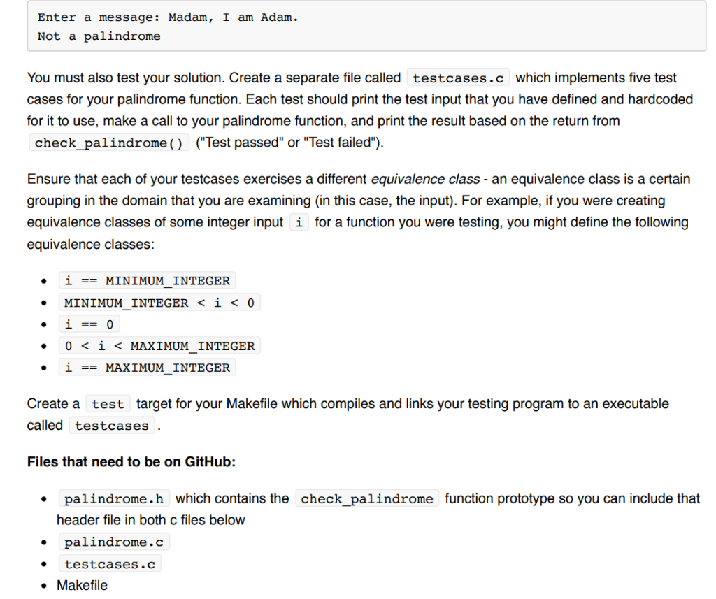 2b, p275/276 Write a program called palindrome.c which has a function check_palindrome()