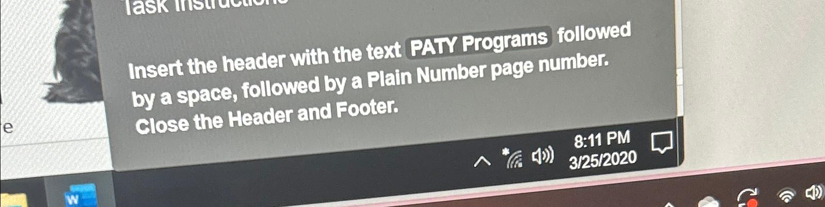  Insert the header with the text PATY Programs followed by a