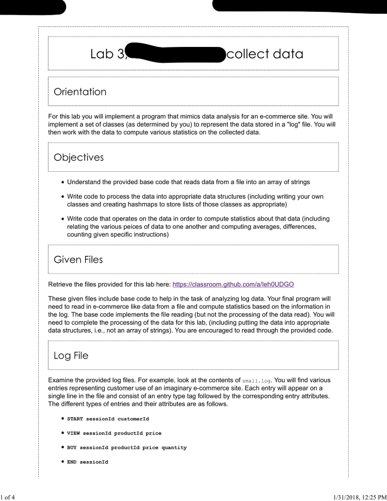 For this lab you will implement a program that mimics data analysis
