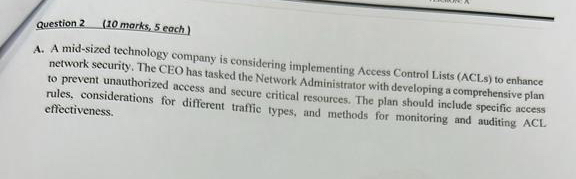  Question 2(10 marks, 5 each) A. A mid-sized technology company is
