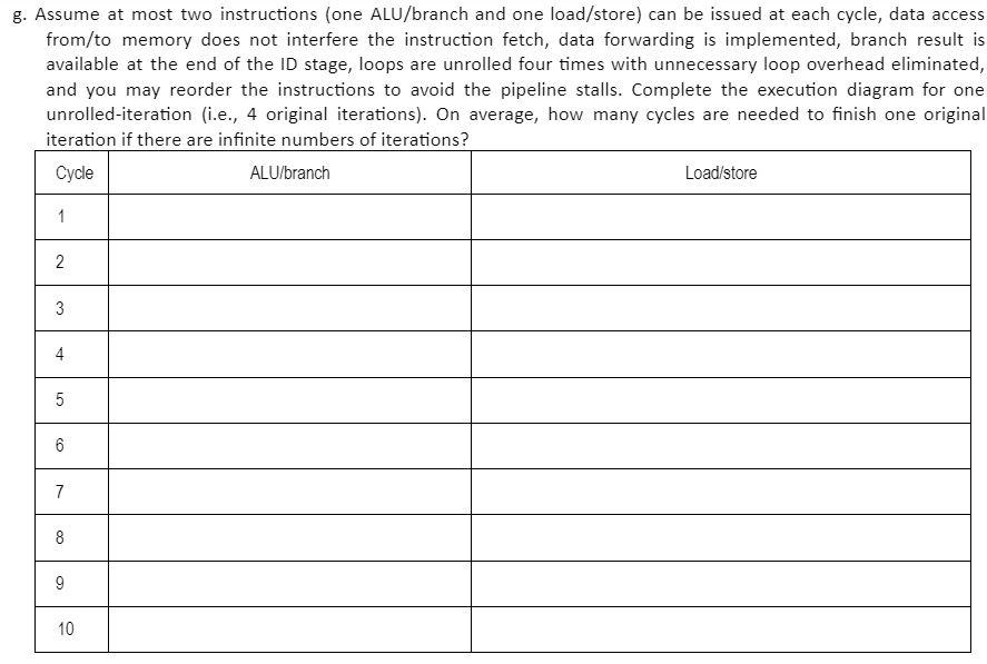 (IF, ID, EX, ME, WB) pipeline model: g. Assume at most two