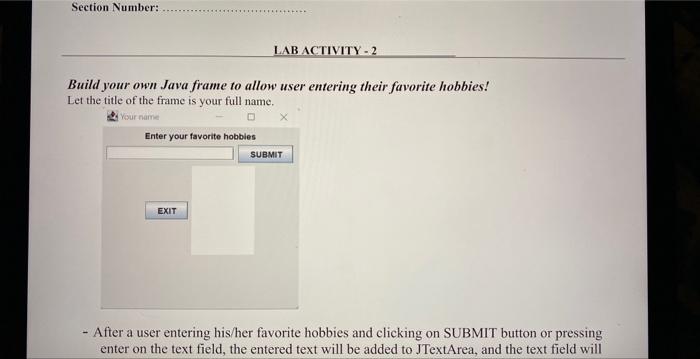  Build your own Java frame to allow user entering their favorite