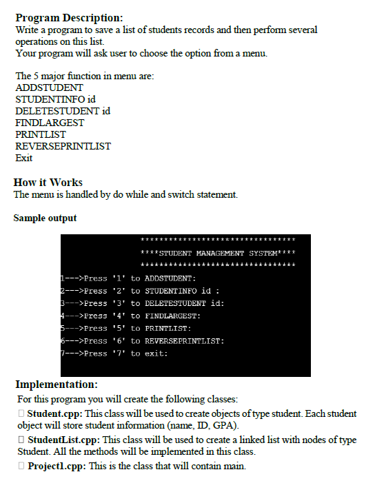  in c++ Program Description: Write a program to save a list