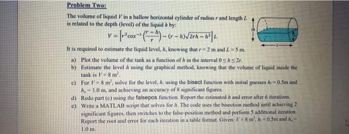Part e) please Problem Two: The volume of liquid V' in a