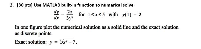  2. [30 pts] Use MATLAB built-in function to numerical solve dv2x