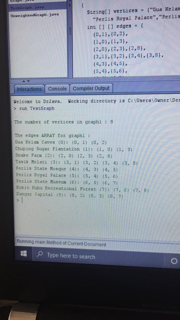 a program to display a graph that consists of the vertices (points)