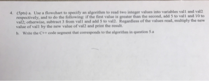  4. Use a flowchart to specify an algorithm to read two
