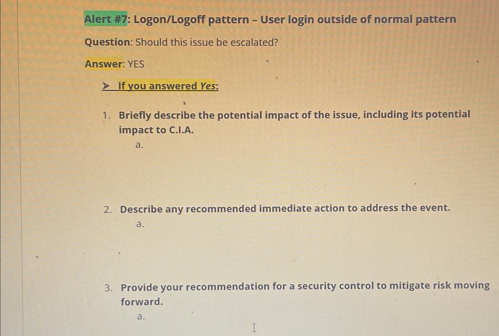  Alert #7: Logon/Logoff pattern - User login outside of normal pattern
