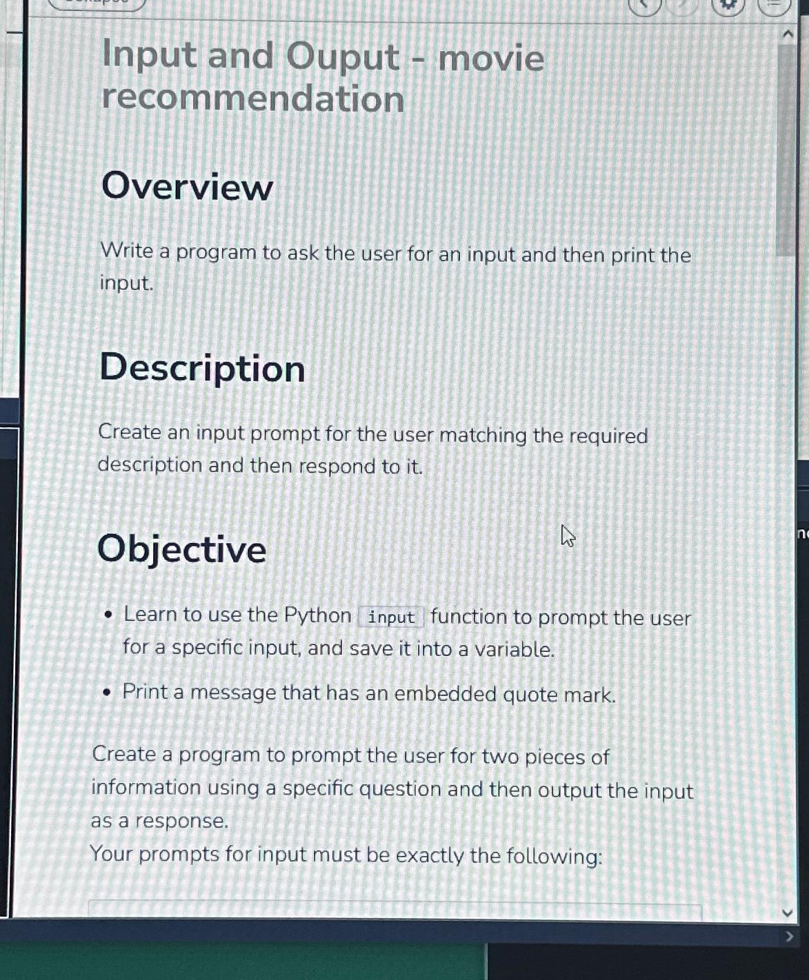  Input and Ouput - movie recommendation Overview Write a program to