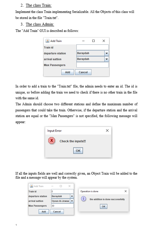 How to create class "AddTrainGUI" ? please i need solve this ...
