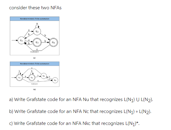  consider these two NFAs N! a) Write Grafstate code for an