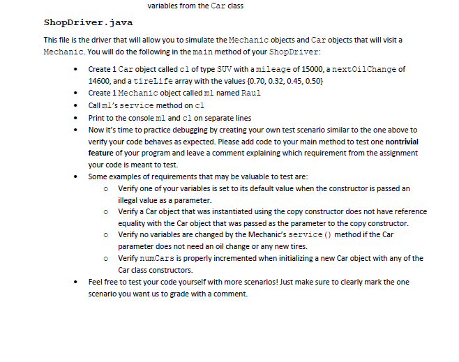 modifiers, getters, and setters unless otherwise specified. When writing constructors and setters