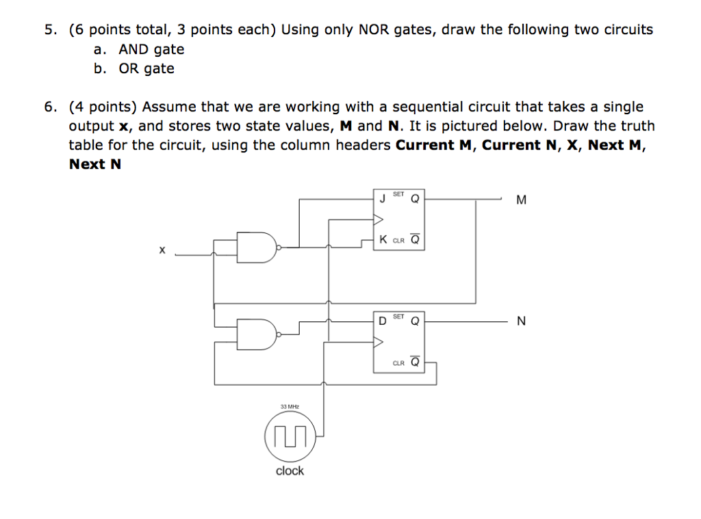  5. (6 points total, 3 points each) Using only NOR gates,