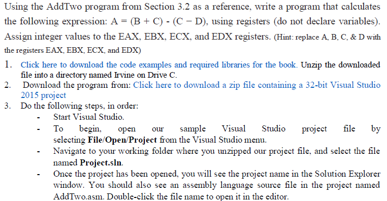 Please use x86 (MASM) in Visual Studio to create the following expression