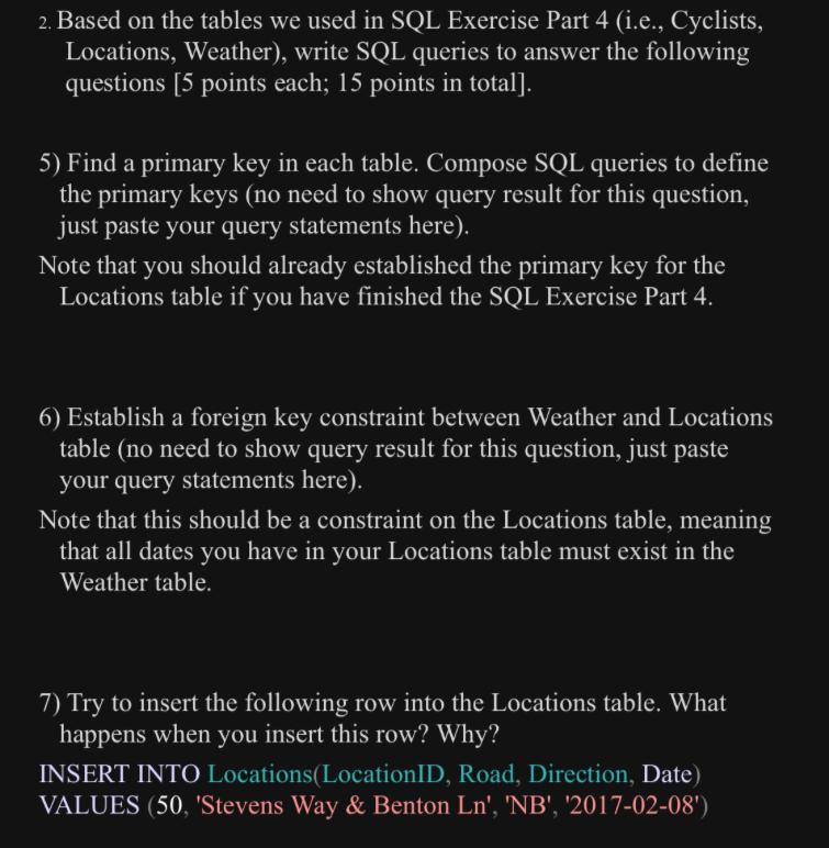  2. Based on the tables we used in SQL Exercise Part
