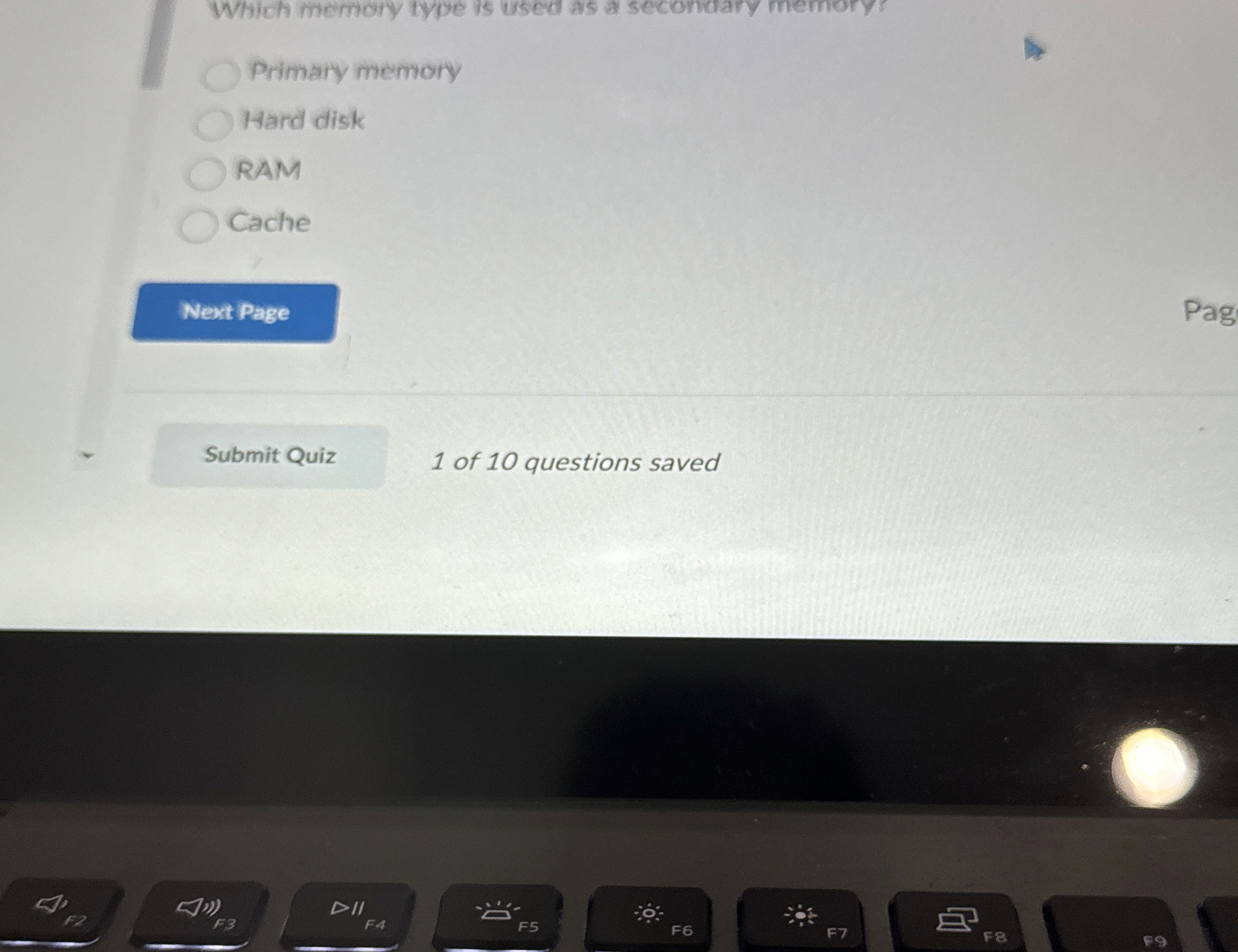  Which memory type is used as a secondary memory Primary memory