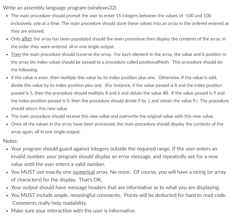  Write an assembly language program (windows32) . The main procedure should