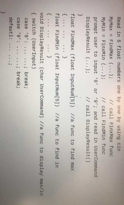  Create a function using c++ -prompt user to input 5 float