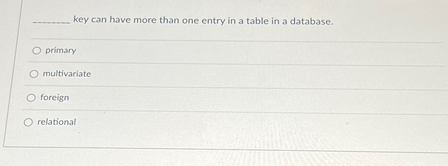 key can have more than one entry in a table in