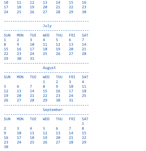 of the week (0 Saturday, 1 - Sunday, 2 - Monday, 3-Tuesday,