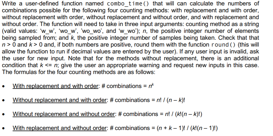 MATLAB Write a user-defined function named combo_time() that will can calculate the