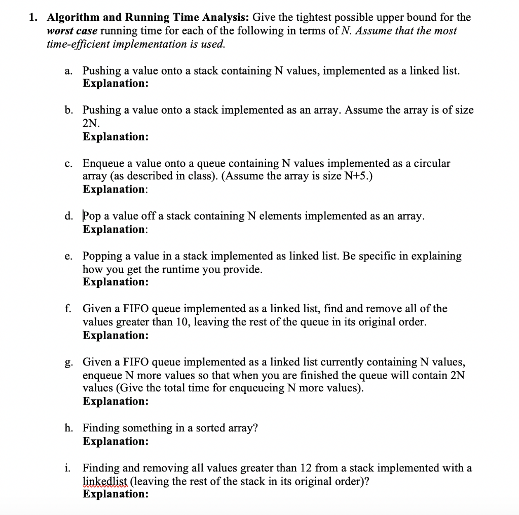 Data Structure Class Please don't copy others answer from chegg and answer