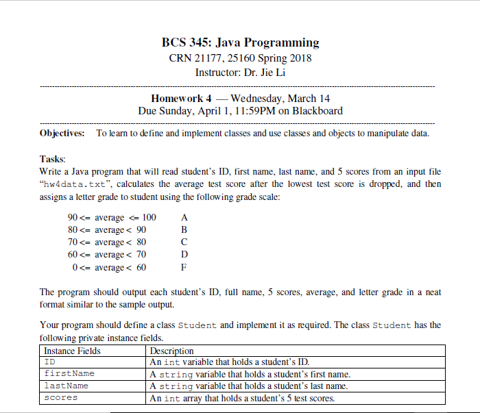  BCS 345: Java Programming CRN 21177, 25160 Spring 2018 Instructor: Dr.