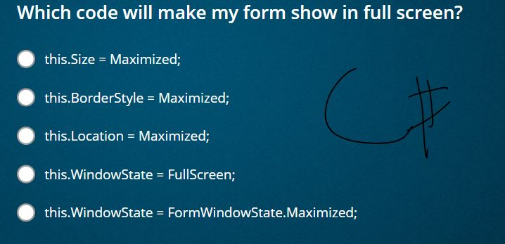  Which code will make my form show in full screen? thisSize