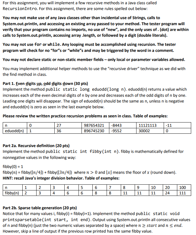  For this assignment, you will implement a few recursive methods in