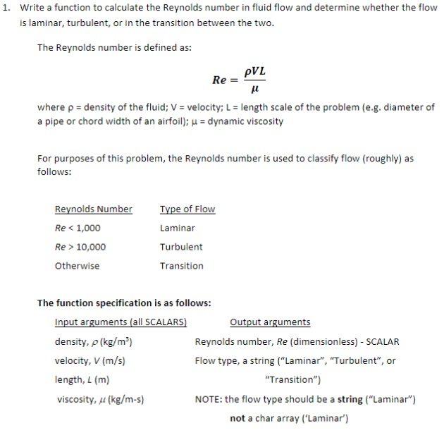 in problem 1 to determine the Reynolds number and flow type for