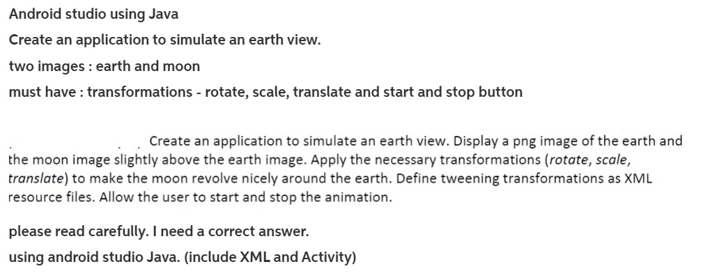  Android studio using Java Create an application to simulate an earth