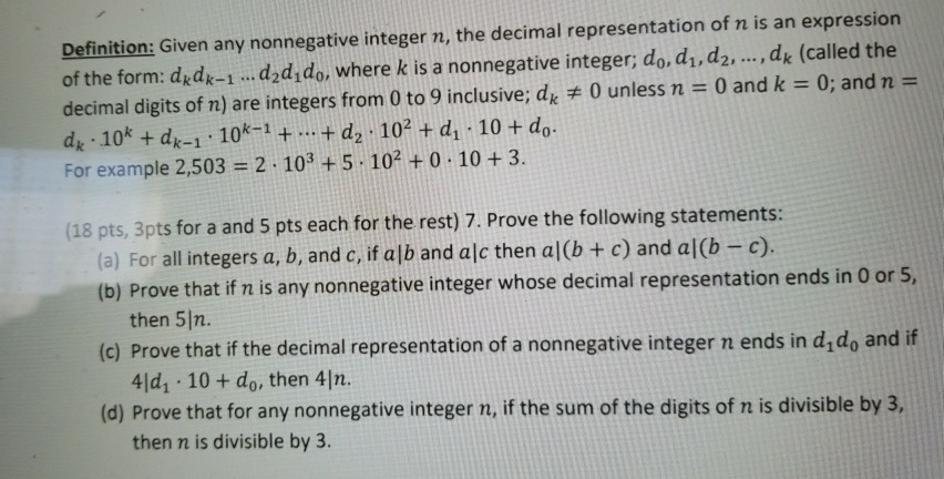 Need formal proofs please. Definition: Given any nonnegative integer n, the decimal