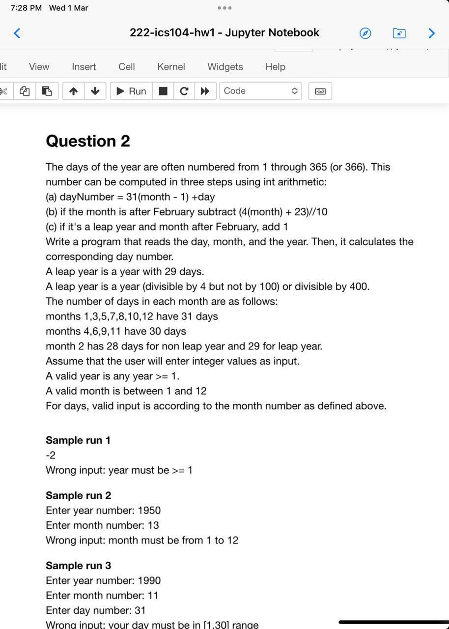 python The days of the year are often numbered from 1