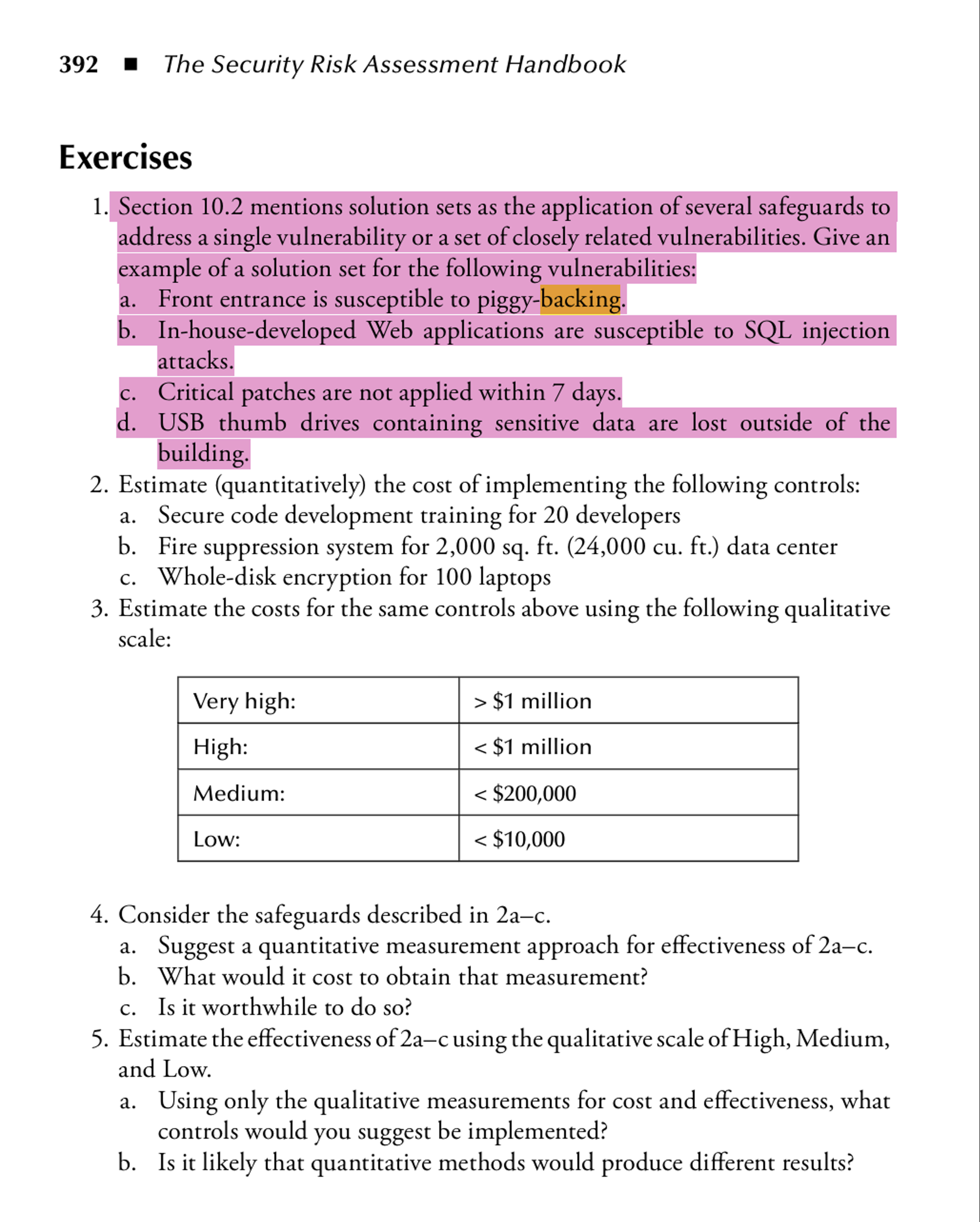  Answer this question based on The Security Risk Assessment Handbook by