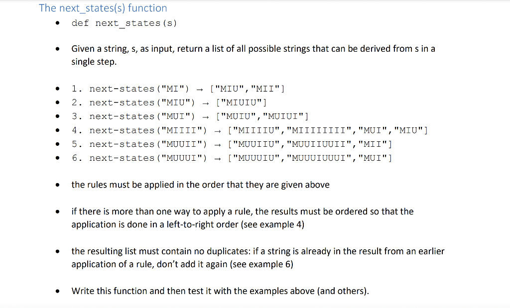 CODE IN PYTHON PLEASE miu puzzle: Rule 1: If your string ends