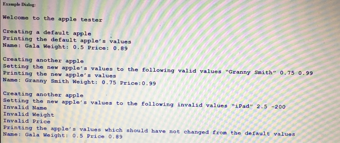 creates a class Apple and a tester to make sure the Apple