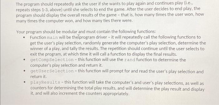program that lets the user play the game of Rock, Paper, Scissors