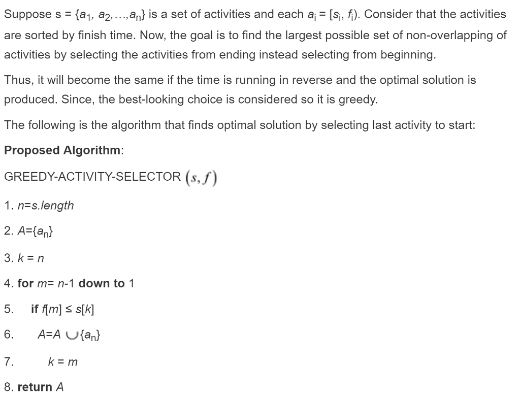 Python | Greedy Algorithm Program Implement the activity selection last-to-start algorithm described