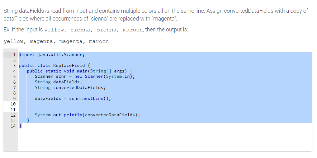  String dataFields is read from input and contains multiple colors all
