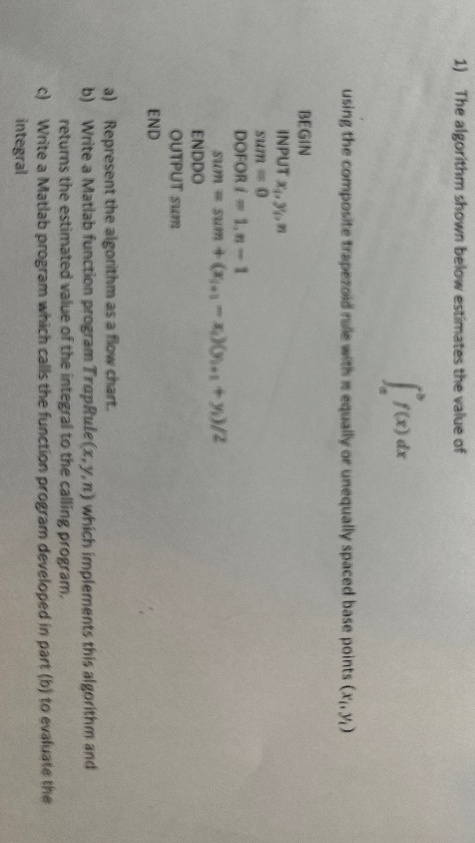  The algorithm shown below estimates the value of abf(x)dx using the