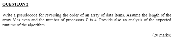 Write a pseudocode for reversing the order of an array of