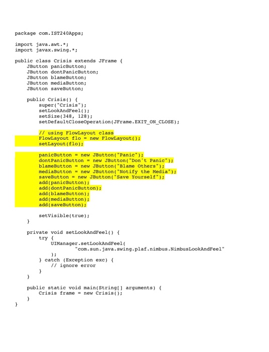 this version. 2. Re-write the section using the FlowLayout (highlighted in yellow)
