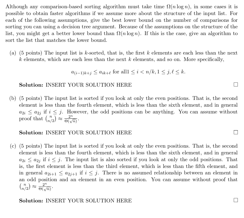  Although any comparison-based sorting algorithm must take time (n log n),