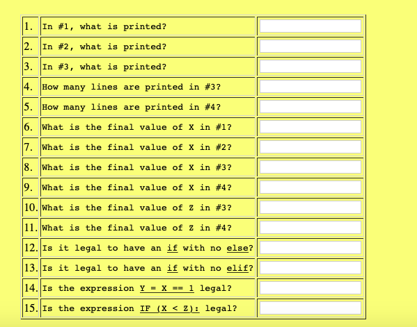 Answer the following questions about the given code fragments. For each question